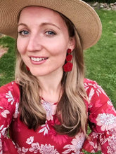 Load image into Gallery viewer, Red Rose Stud Dangle Earrings