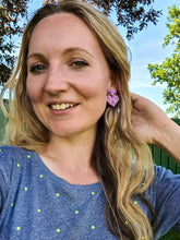 Load image into Gallery viewer, Pink Glitter Heart Stud Dangle Earrings