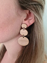 Load image into Gallery viewer, Wooden Three Tier Stud Dangle Earrings
