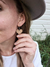 Load image into Gallery viewer, Hardwood Timber Heart Hook Earrings