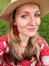 Load image into Gallery viewer, Red Rose Stud Dangle Earrings