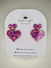 Load image into Gallery viewer, Pink Glitter Heart Stud Dangle Earrings