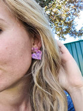 Load image into Gallery viewer, Pink Glitter Heart Stud Dangle Earrings