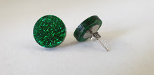 Load image into Gallery viewer, Green Glitter Round Stud Earrings