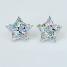 Load image into Gallery viewer, Silver Confetti Glitter Star Stud Earrings