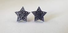 Load image into Gallery viewer, Black/Silver Glitter Star Stud Earrings