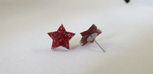 Load image into Gallery viewer, Red Glitter Star Stud Earrings
