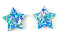 Load image into Gallery viewer, Blue Confetti Glitter Star Stud Earrings