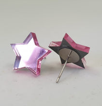 Load image into Gallery viewer, Pink Shiny Mirror Star Stud Earrings
