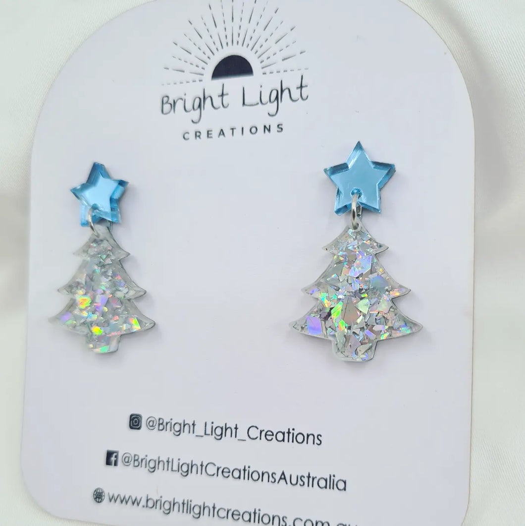 Confetti Glitter Christmas Tree Stud Dangle Earrings (10 colour variations)