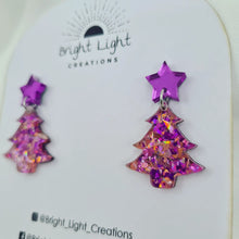 Load image into Gallery viewer, Confetti Glitter Christmas Tree Stud Dangle Earrings (10 colour variations)
