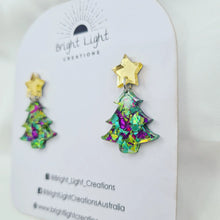 Load image into Gallery viewer, Confetti Glitter Christmas Tree Stud Dangle Earrings (10 colour variations)
