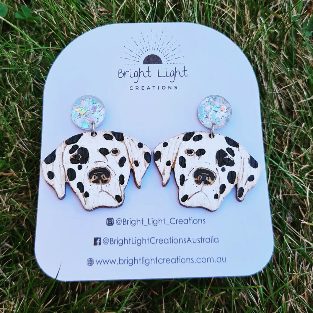 Dalmatian Dog Stud Dangle Earrings