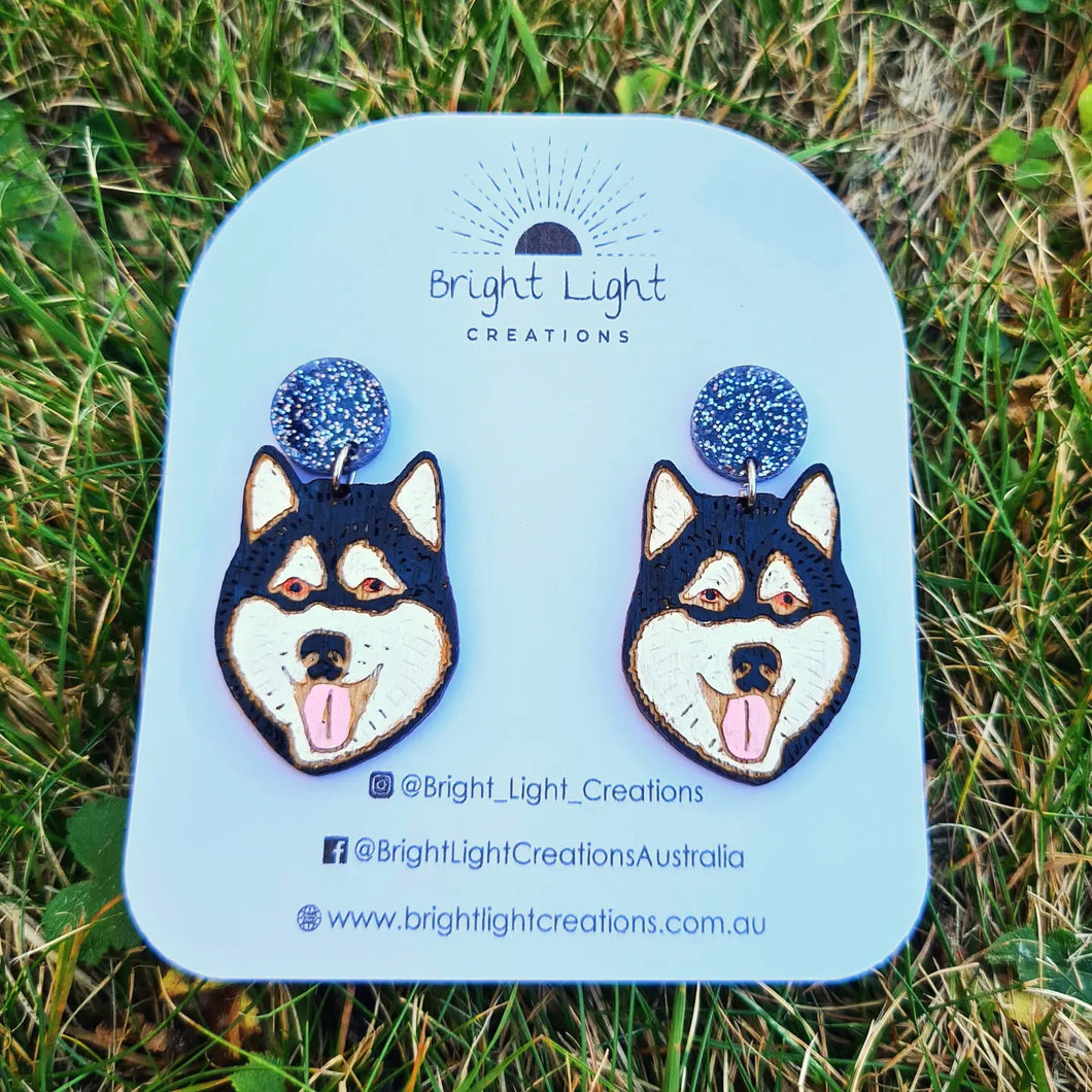 Alaskan Malamute Dog Stud Dangle Earrings