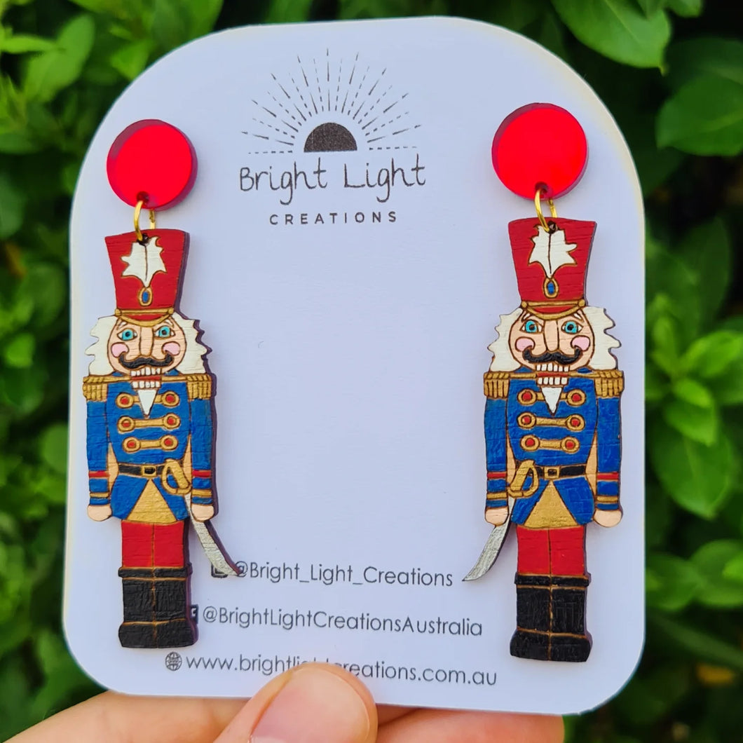 Red Christmas Nutcracker Soldier Stud Dangle Earrings
