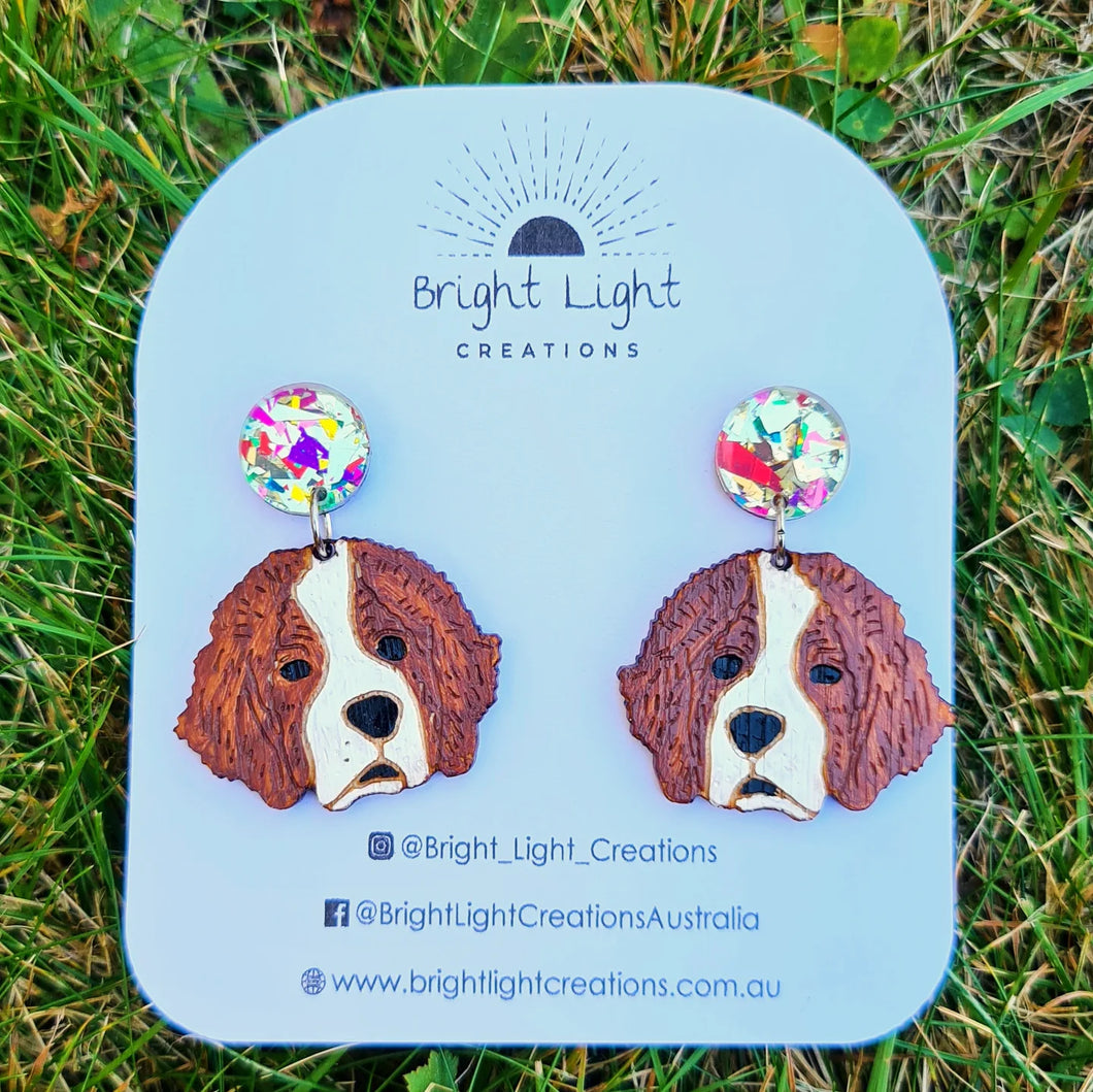 Saint Bernard Dog Stud Dangle Earrings