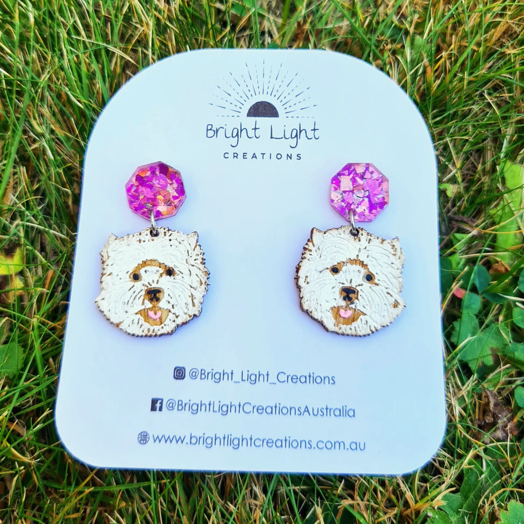 West Highland White Dog (Westie) Stud Dangle Earrings