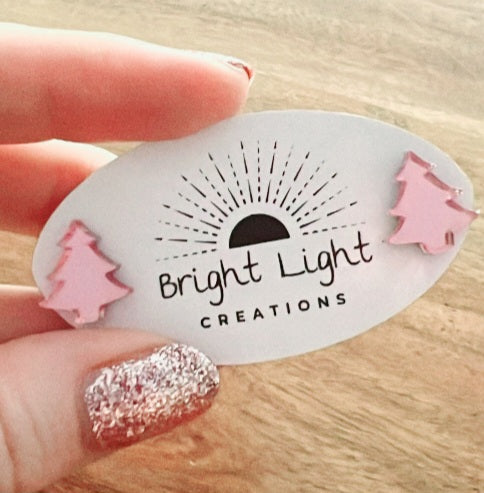Shiny Pink Christmas Tree Stud Earrings