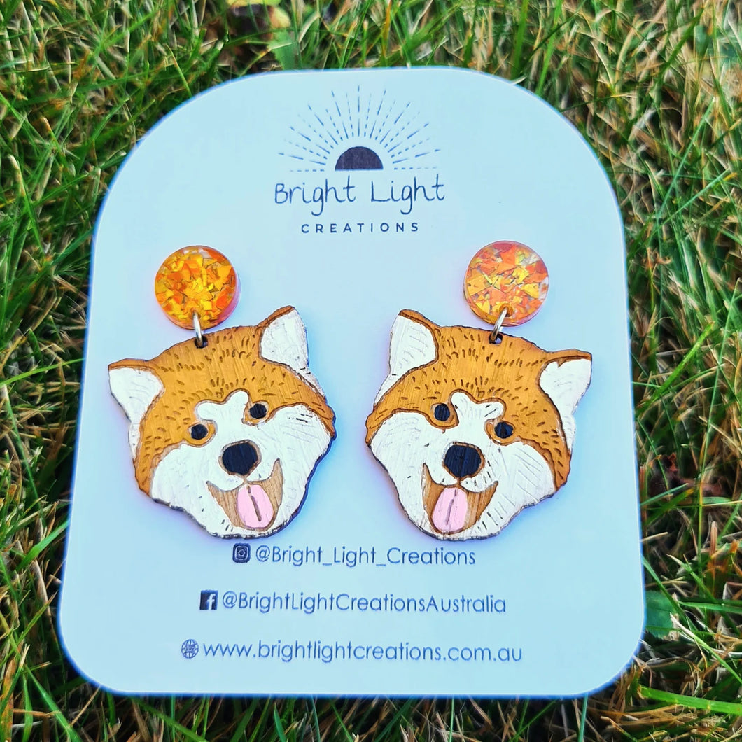 Akita Dog Stud Dangle Earrings