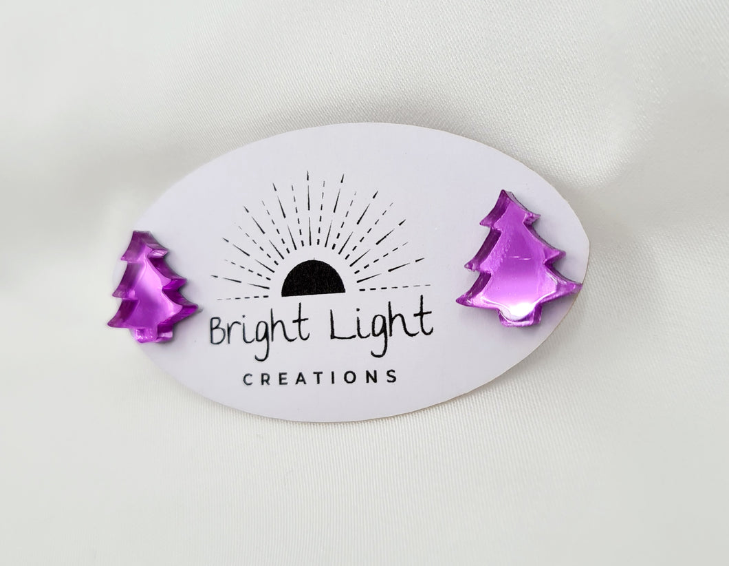 Shiny Purple Christmas Tree Stud Earrings