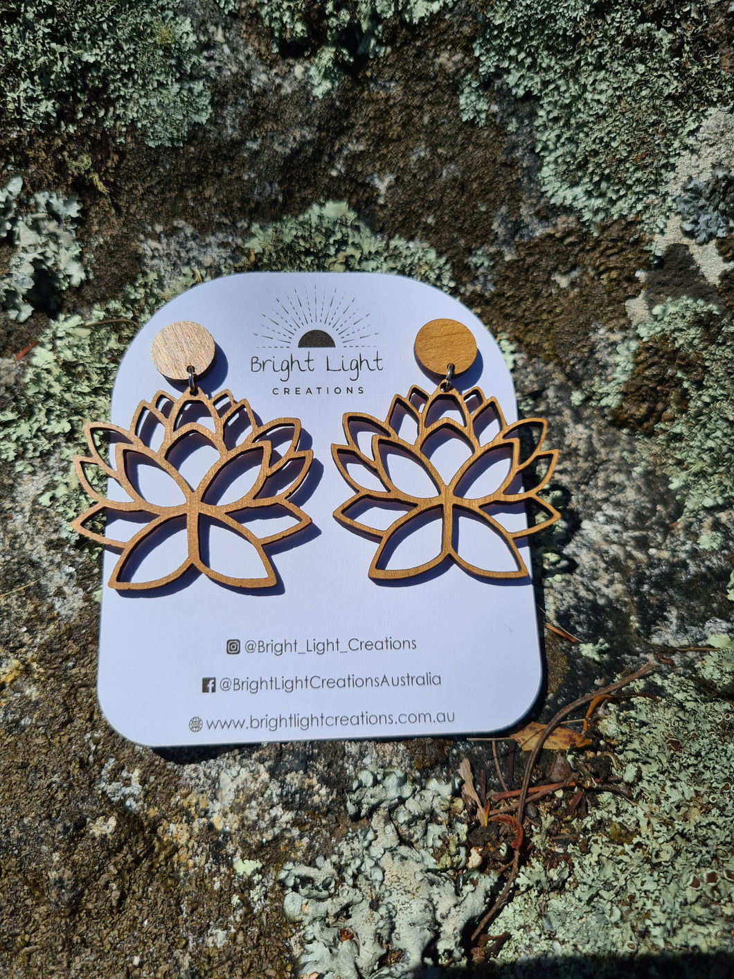 Wooden Lotus Flower Stud Dangle earrings