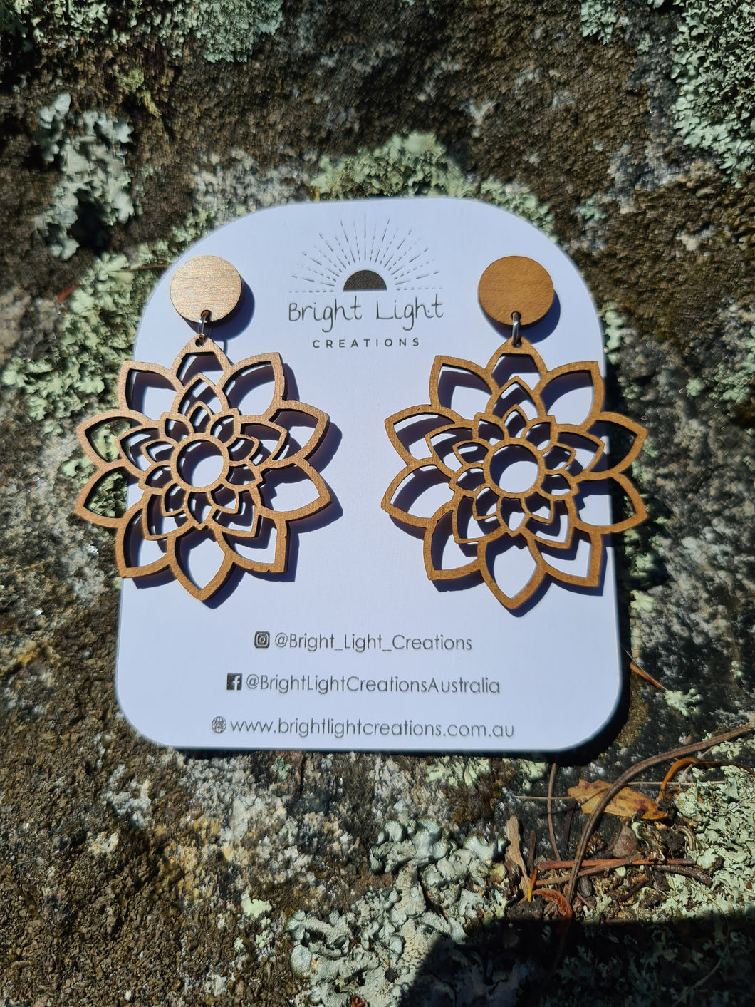 Wooden Flower Mandala Stud Dangle Earrings