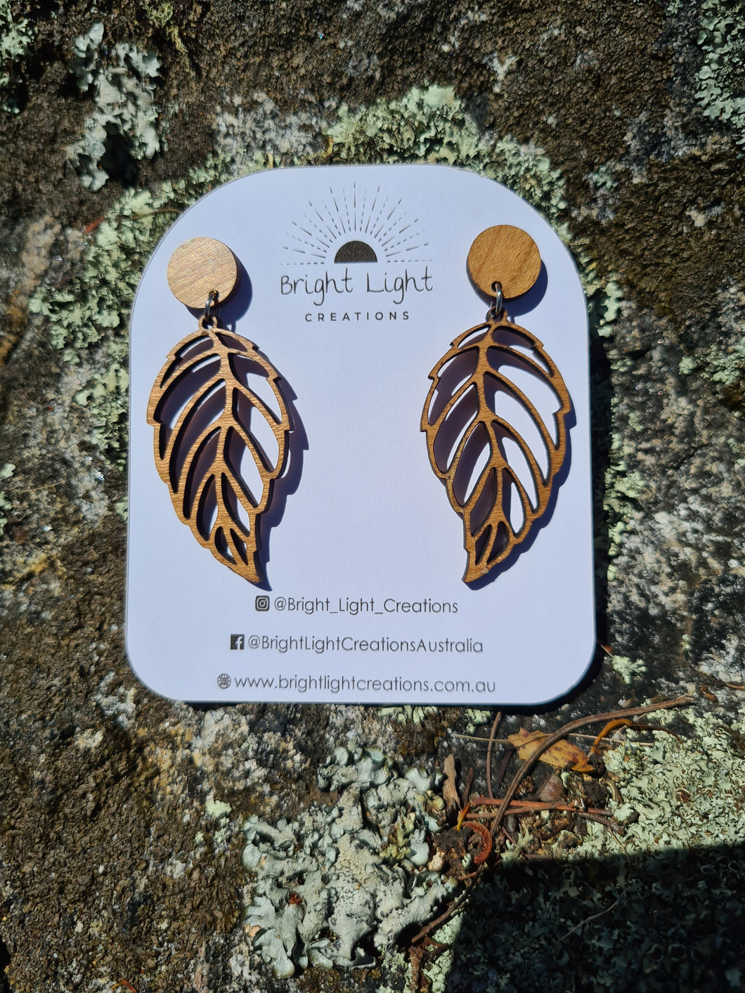 Wooden Elm Tree Leaf Stud Dangle Earrings