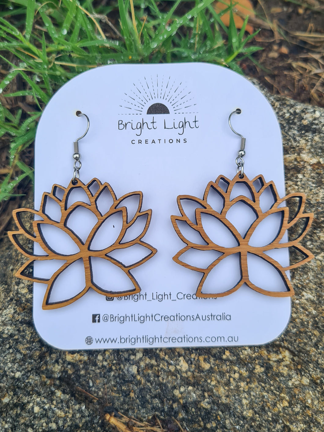 Wooden Lotus Flower Hook Dangle Earrings