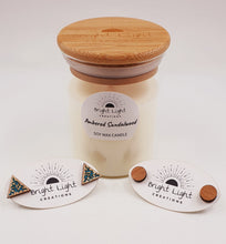 Load image into Gallery viewer, Ambered Sandalwood Scented Soy Wax Candle and Hypoallergenic Wooden Earrings Gift Pack - Handpoured and Handmade in the Australian Snowy Mountains
