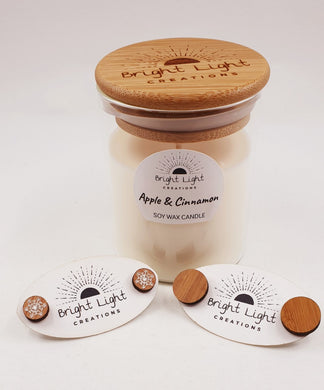 Apple Cinnamon Scented Soy Wax Candle and Hypoallergenic Wooden Snowflake Earrings Gift Pack - Handpoured and Handmade in the Australian Snowy Mountains
