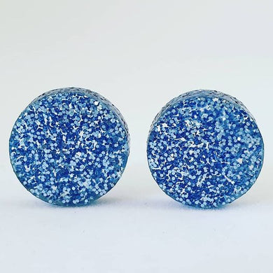 Blue Glitter Round Stud Earrings