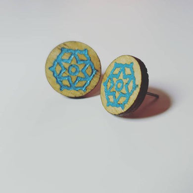Light Wood Pinwheel Flower Stud Earrings - Australian Handmade & Hypoallergenic