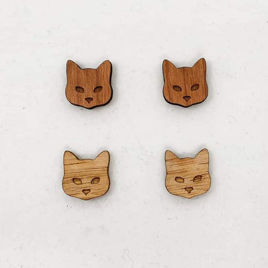 Wooden Cat face Stud Earrings