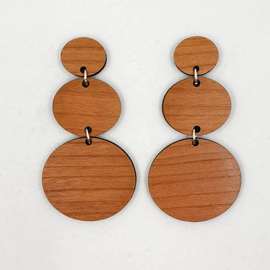 Dark Wood Three Tier Stud Dangle Earrings - Australian Handmade & Hypoallergenic