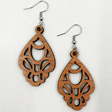Load image into Gallery viewer, Dark Wood Art Nouveau Style Hook Dangle Earrings - Australian Handmade &amp; Hypoallergenic
