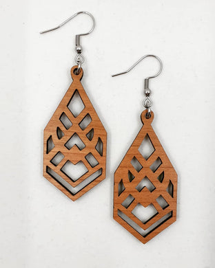 Dark Wood Geometric Ornate Hook Dangle Earrings - Australian Handmade & Hypoallergenic