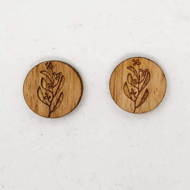 Wooden Eucalypt & Gumnut Tree Branch Stud Earrings - Australian Handmade & Hypoallergenic