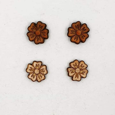 Wooden Flower Stud Earrings - Australian Handmade & Hypoallergenic - Engraved