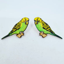 Load image into Gallery viewer, Green Budgie Stud Earrings
