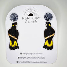 Load image into Gallery viewer, Yellow-tailed Black Cockatoo Stud Dangle Earrings
