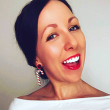 Load image into Gallery viewer, Candy Cane Stud Dangle Earrings

