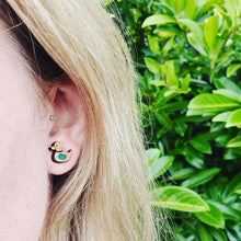 Load image into Gallery viewer, Little Green Winged Duck Stud Earrings
