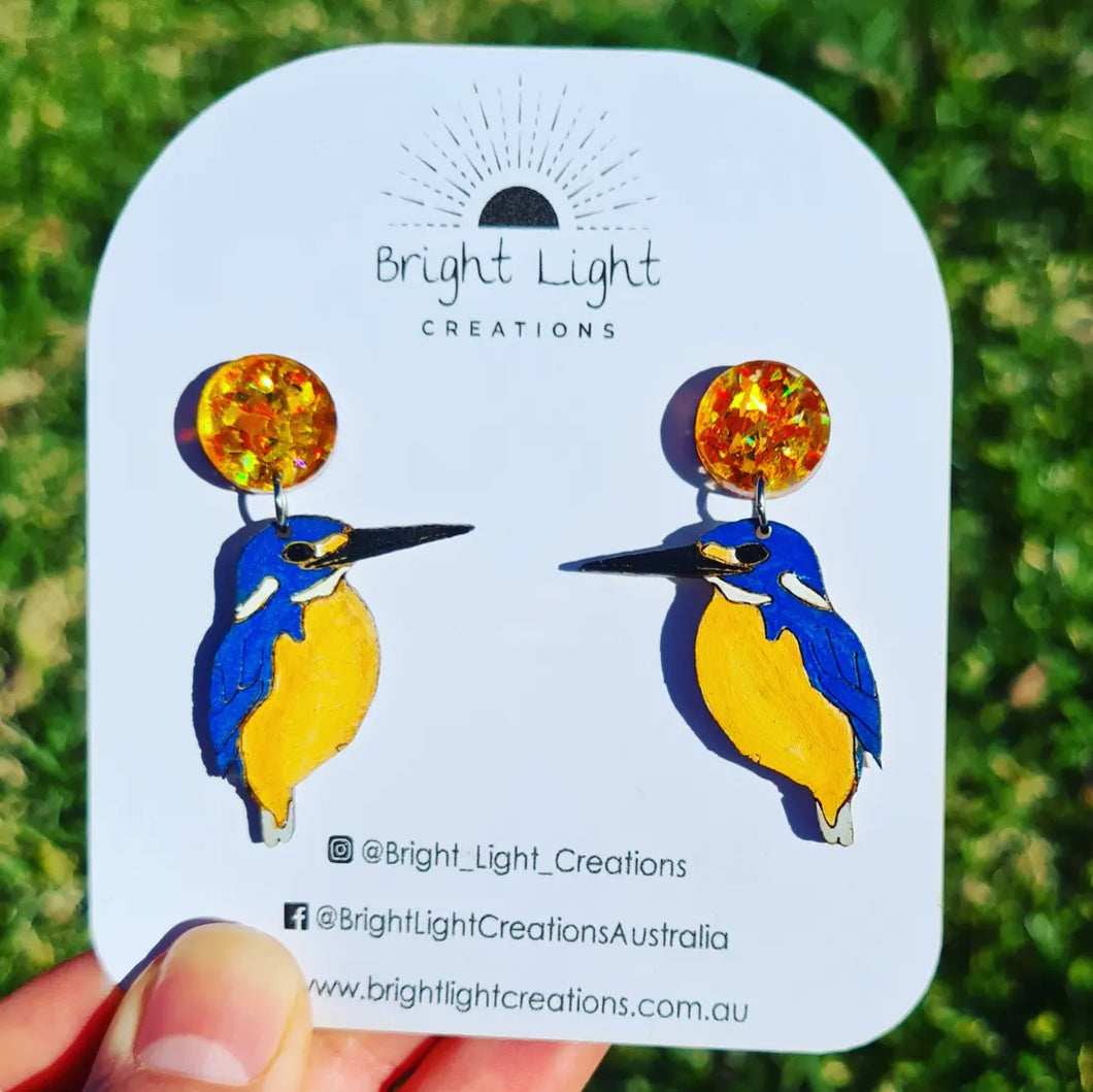 Azure Kingfisher Stud Dangle Earrings