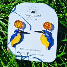 Load image into Gallery viewer, Azure Kingfisher Stud Dangle Earrings
