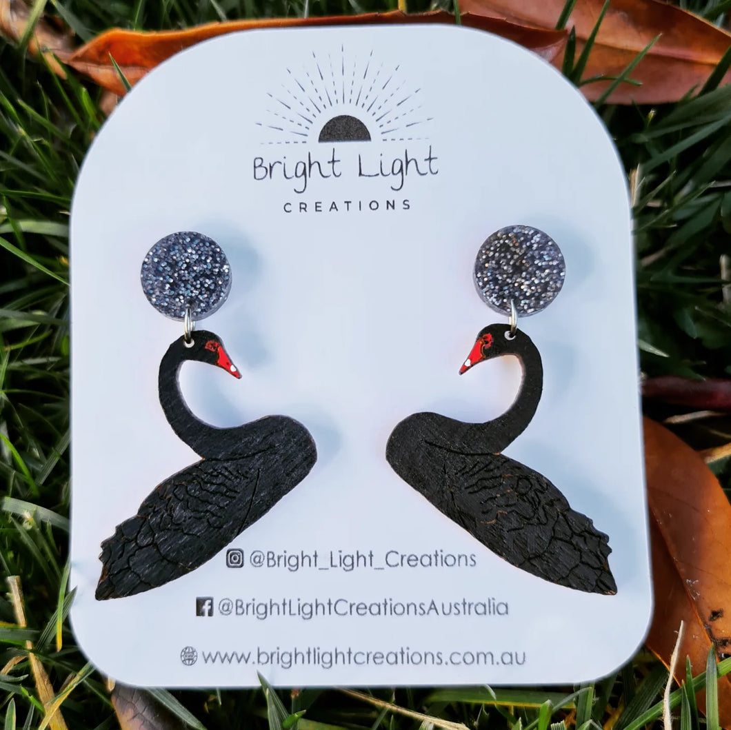 Black Swan Stud Dangle Earrings