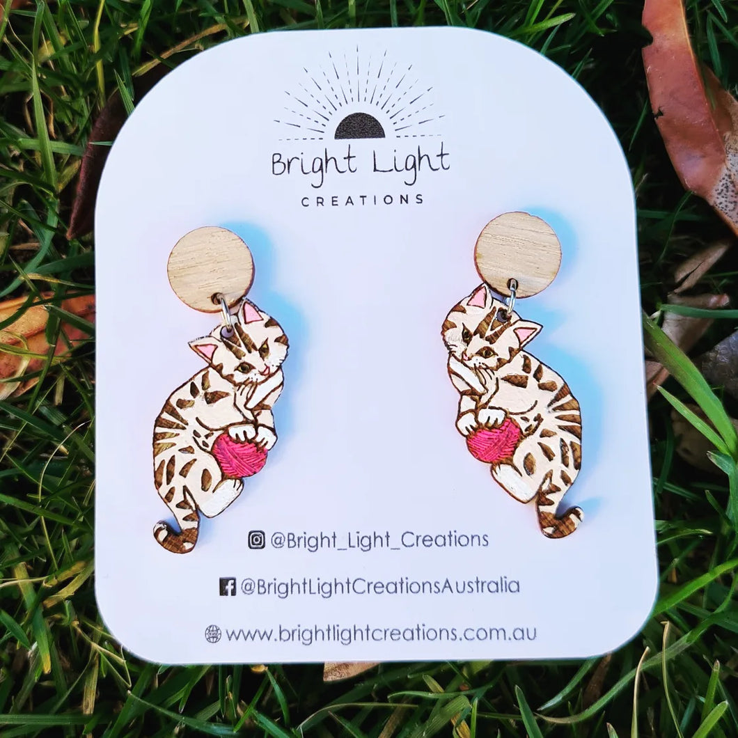 Cat with Yarn Earrings
