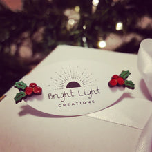 Load image into Gallery viewer, Christmas Holly Stud Earrings
