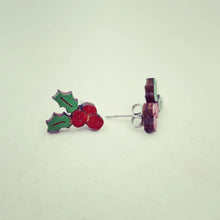 Load image into Gallery viewer, Christmas Holly Stud Earrings
