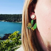 Load image into Gallery viewer, Aussie Golden Wattle Stud Dangle Earrings
