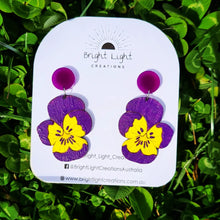 Load image into Gallery viewer, Pansy Flower Stud Dangle Earrings
